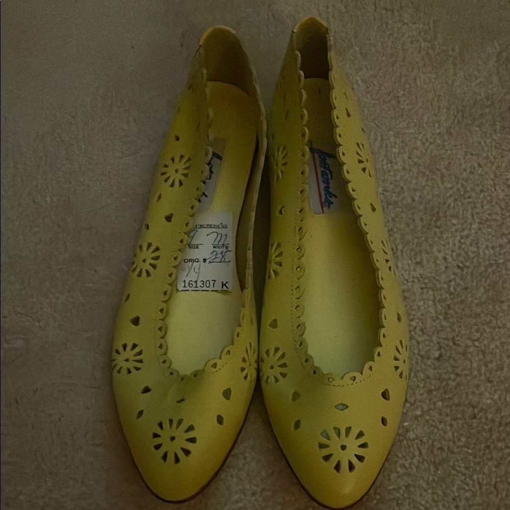 Yellow Leather Flats with Floral Cutout Design